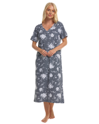 Grey Floral 100% Cotton Plus Size Nightdress