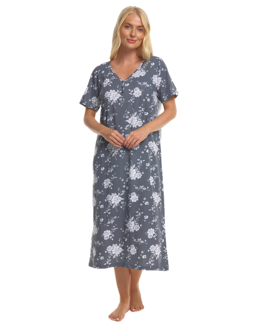 Grey Floral 100% Cotton Plus Size Nightdress