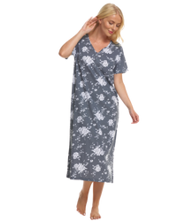 Grey Floral 100% Cotton Plus Size Nightdress