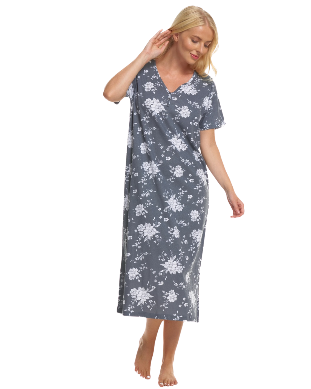 Grey Floral 100% Cotton Plus Size Nightdress