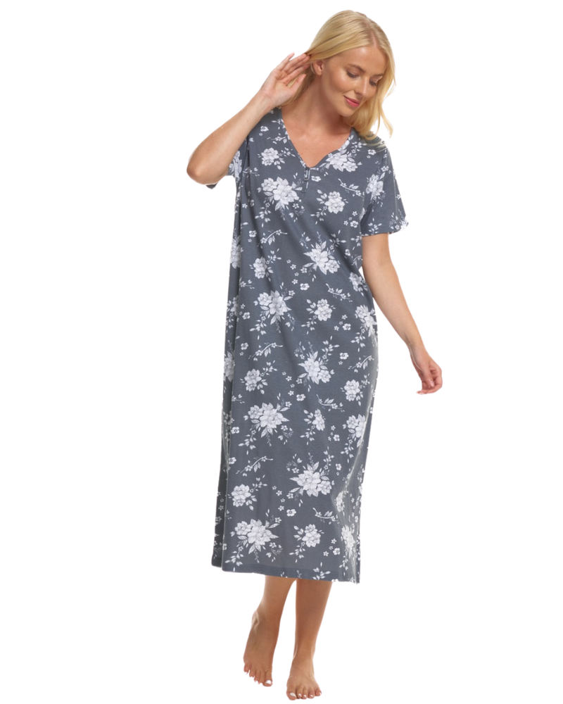 Grey Floral 100% Cotton Plus Size Nightdress