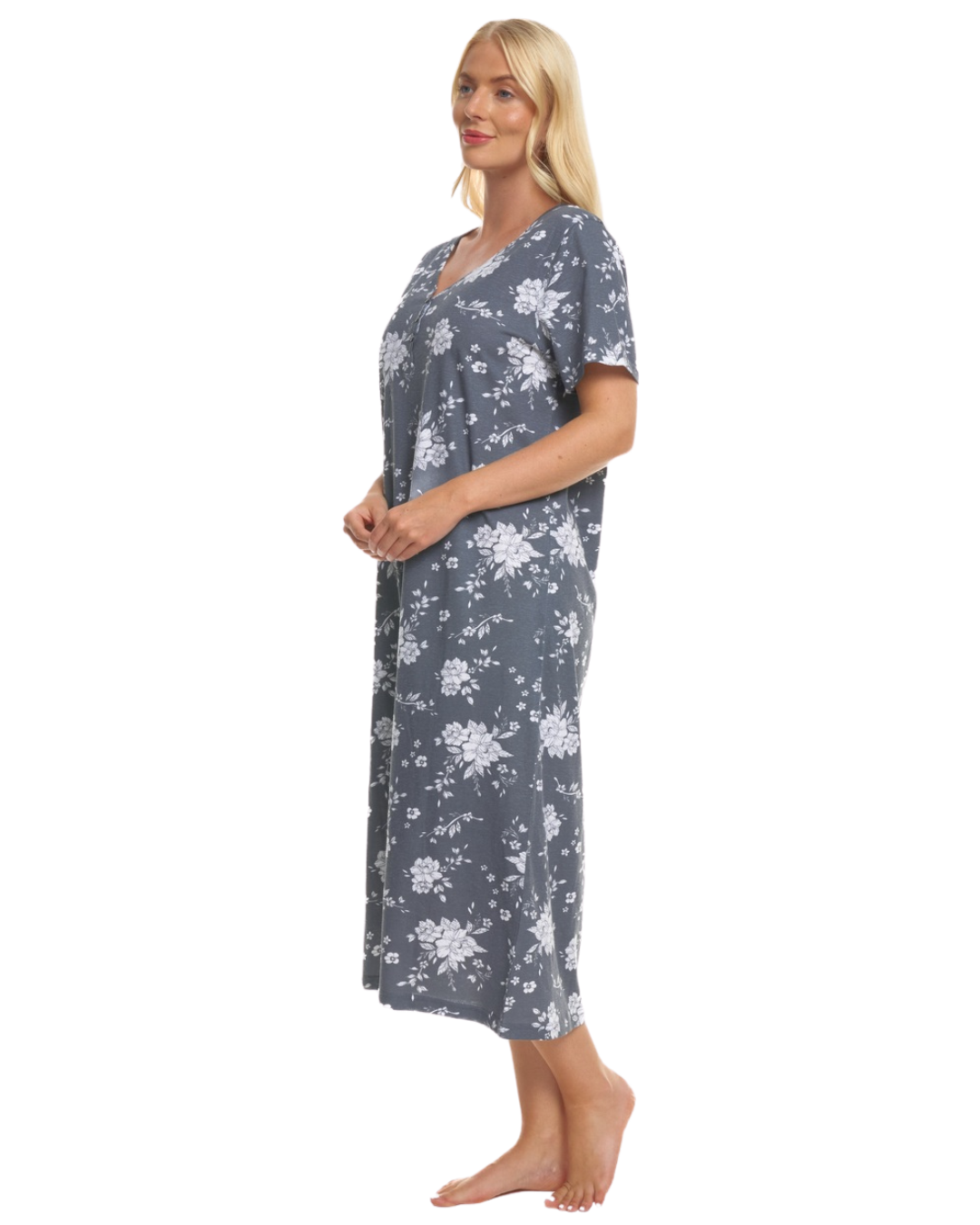Grey Floral 100% Cotton Plus Size Nightdress