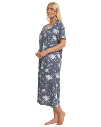 Grey Floral 100% Cotton Plus Size Nightdress
