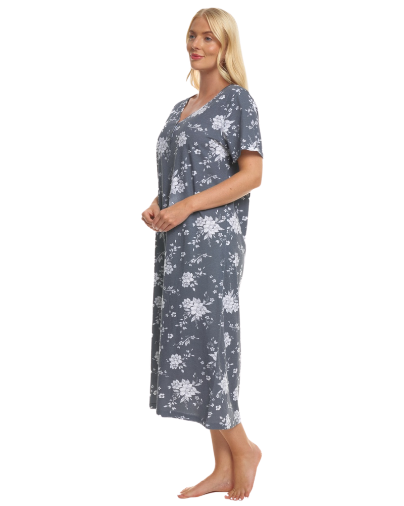 Grey Floral 100% Cotton Plus Size Nightdress