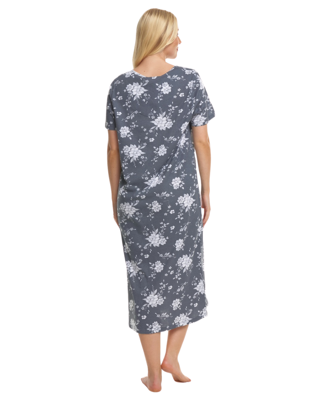 Grey Floral 100% Cotton Plus Size Nightdress