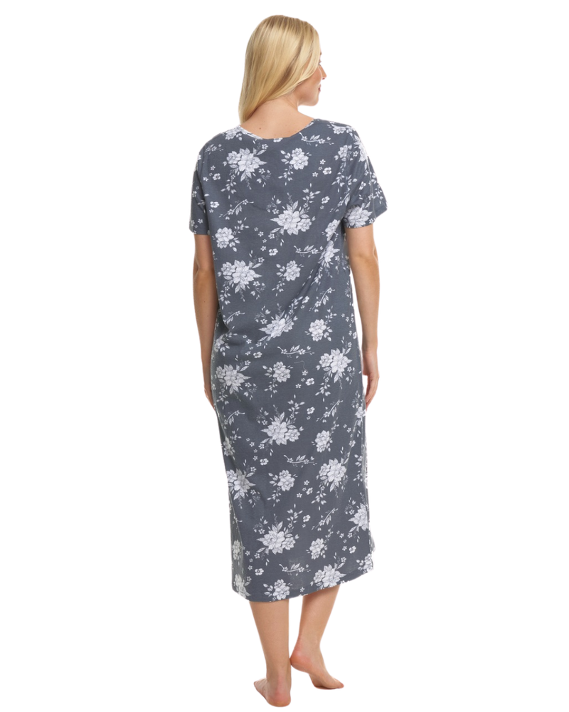 Grey Floral 100% Cotton Plus Size Nightdress