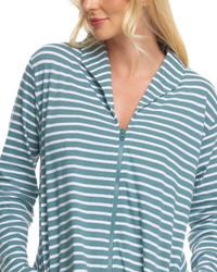 Women's 100% Cotton Lightweight Stripe Zip Dressing Gown with Side Pockets
