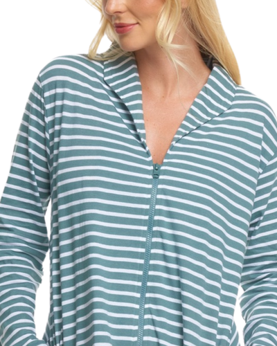 Women's 100% Cotton Lightweight Stripe Zip Dressing Gown with Side Pockets