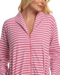 Women's 100% Cotton Lightweight Stripe Zip Dressing Gown with Side Pockets