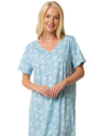 Ladies Long Length 100% Cotton Duck Egg Lily Nightdress
