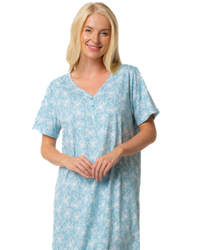 Ladies Long Length 100% Cotton Duck Egg Lily Nightdress