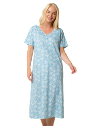 Ladies Long Length 100% Cotton Duck Egg Lily Nightdress