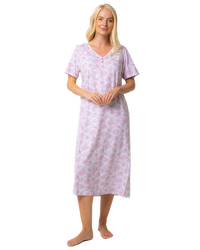 Ladies Long Length 100% Cotton Pink Lotus Nightdress