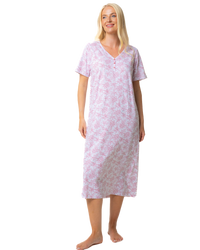 Ladies Long Length 100% Cotton Pink Lotus Nightdress