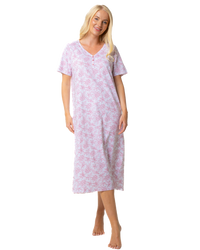 Ladies Long Length 100% Cotton Pink Lotus Nightdress