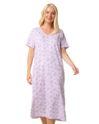 Ladies Long Length 100% Cotton Pink Lotus Nightdress