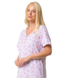 Ladies Long Length 100% Cotton Pink Lotus Nightdress