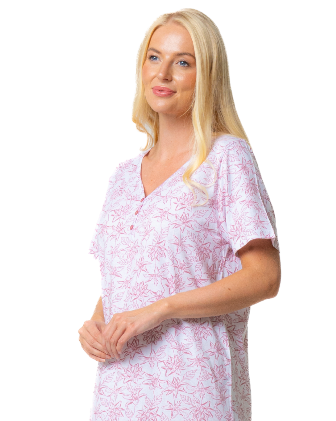 Ladies Long Length 100% Cotton Pink Lotus Nightdress