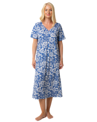 Ladies Long Length 100% Cotton Denim Rose Nightdress