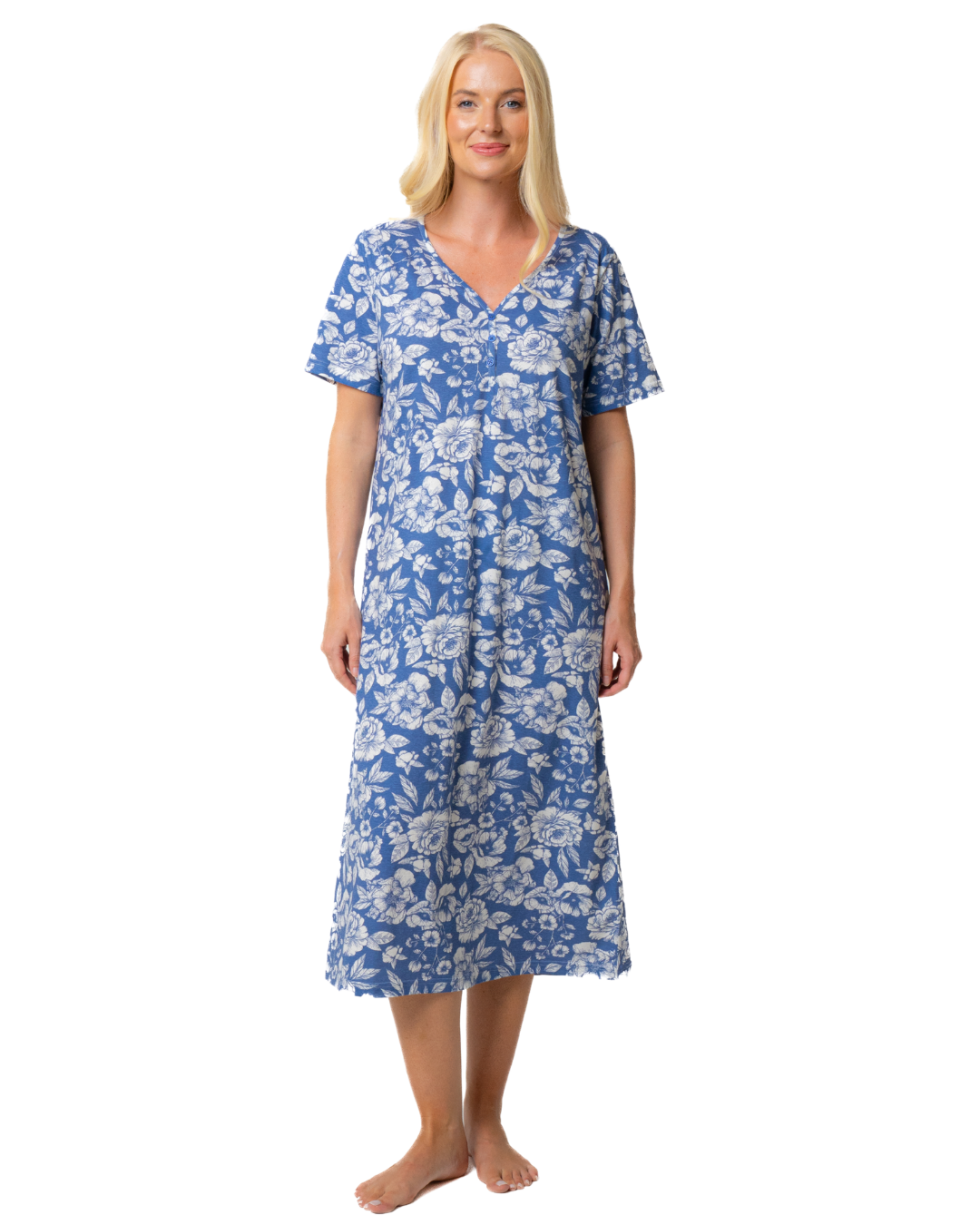Ladies Long Length 100% Cotton Denim Rose Nightdress