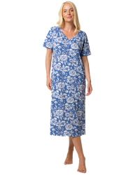 Ladies Long Length 100% Cotton Denim Rose Nightdress