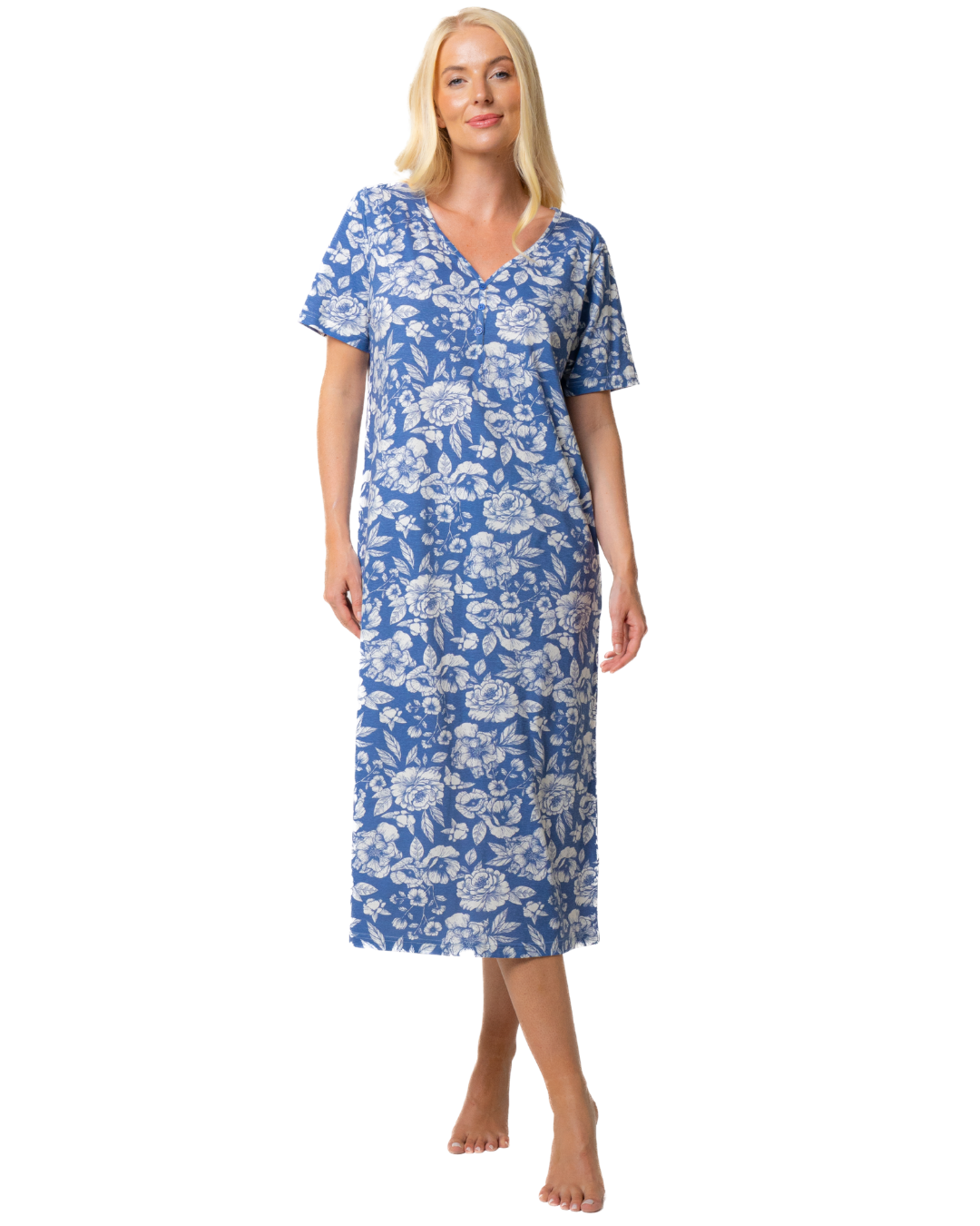 Ladies Long Length 100% Cotton Denim Rose Nightdress