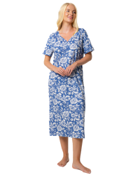 Ladies Long Length 100% Cotton Denim Rose Nightdress