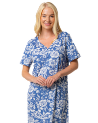 Ladies Long Length 100% Cotton Denim Rose Nightdress