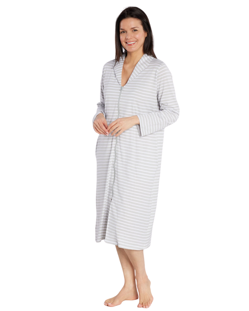 Women's 100% Cotton Lightweight Stripe Zip Dressing Gown with Side Poc – Suzy & Me Collection
