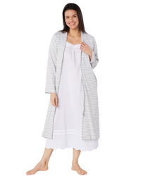 Women's 100% Cotton Lightweight Stripe Zip Dressing Gown with Side Pockets