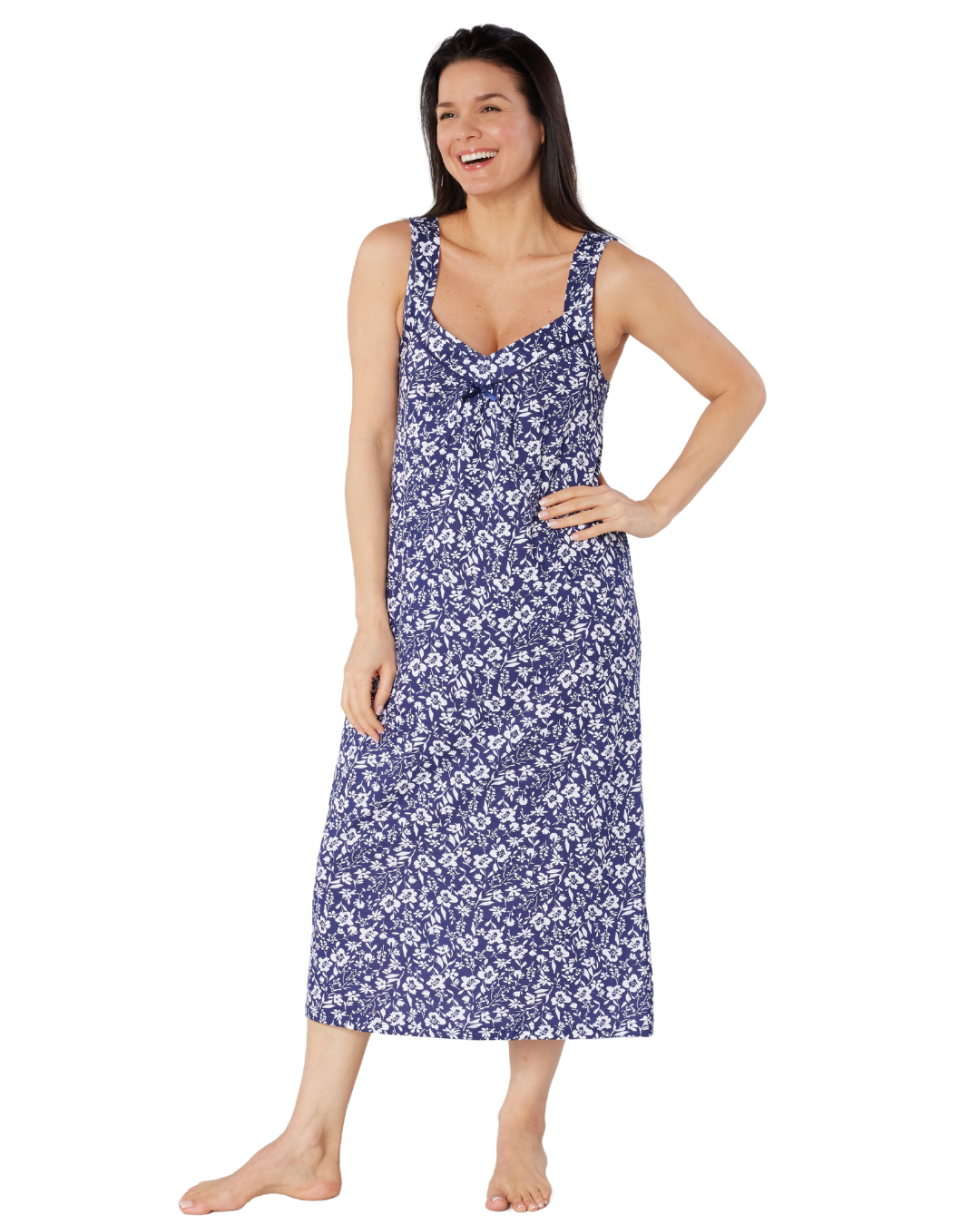 Summer Meadow Print 100% Cotton Jersey Strappy Nightdress