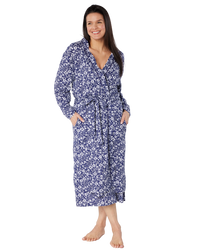 Women's Summer Meadow Print 100% Cotton Jersey Lightweight Wrap Dressing Gown with Pockets
