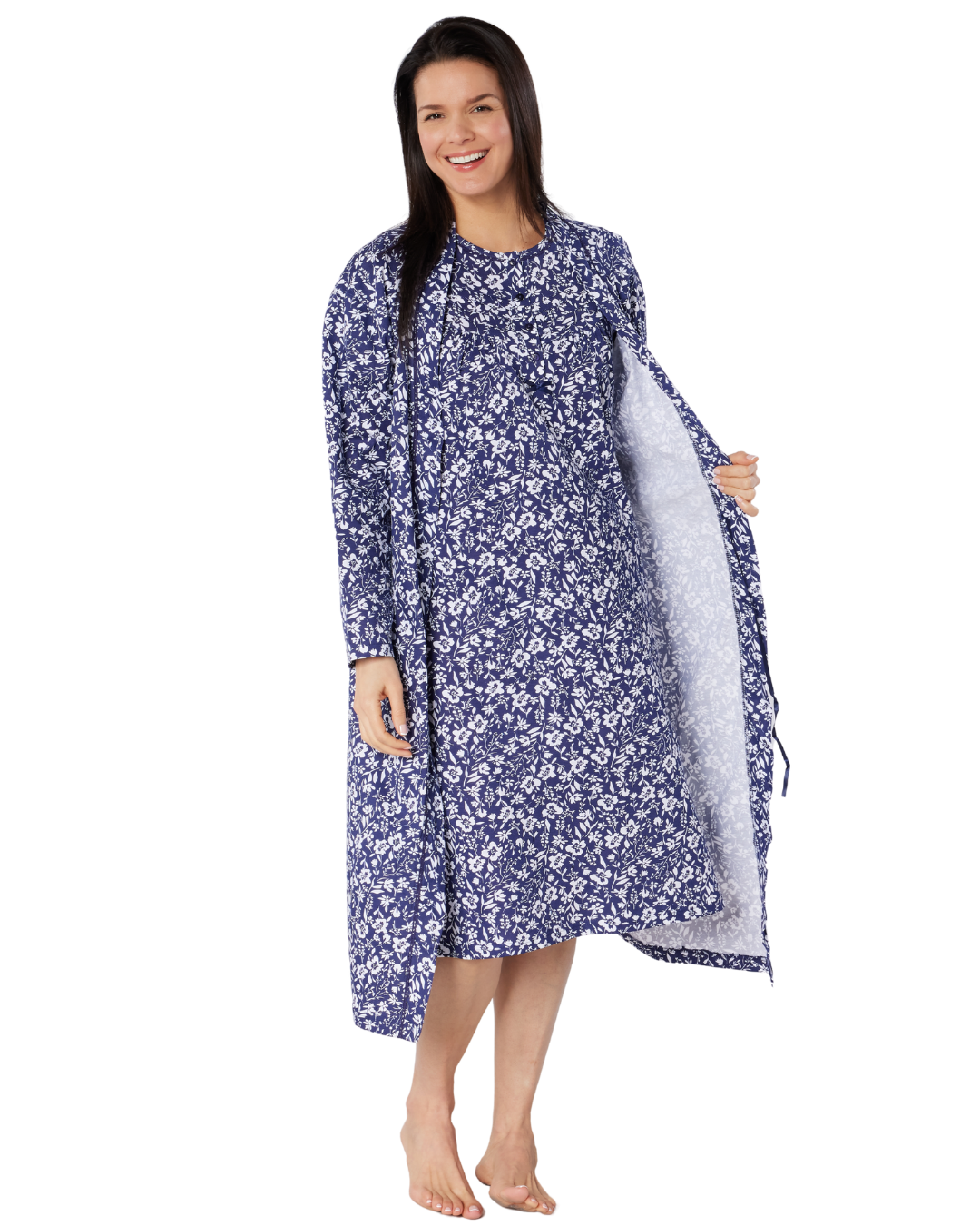 Women's Summer Meadow Print 100% Cotton Jersey Lightweight Wrap Dressing Gown with Pockets