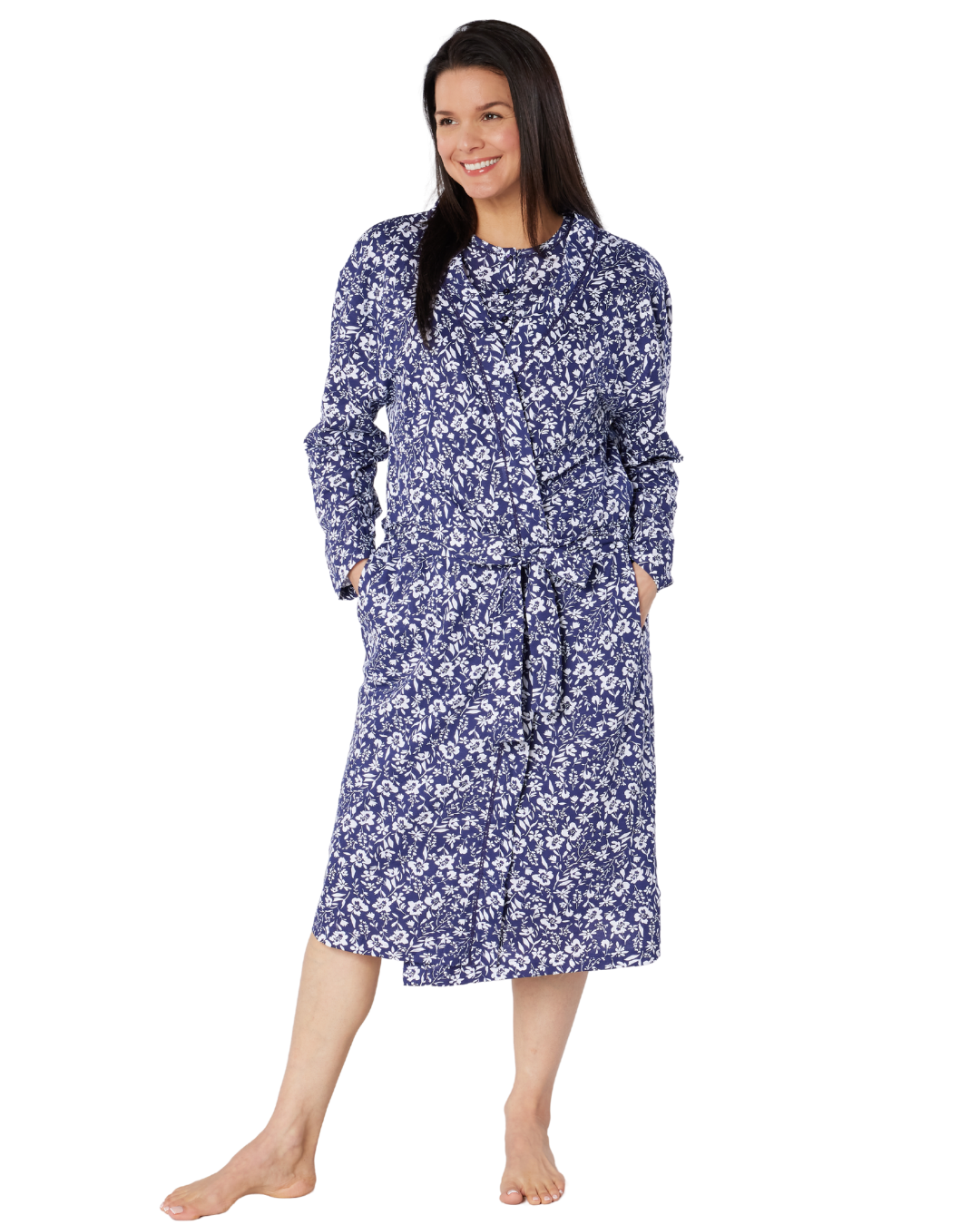 Women's Summer Meadow Print 100% Cotton Jersey Lightweight Wrap Dressing Gown with Pockets