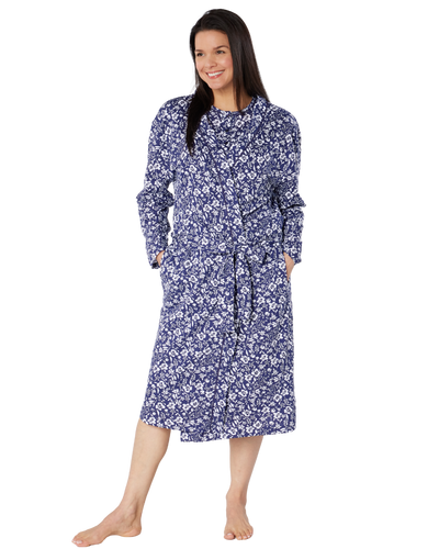 Women's Summer Meadow Print 100% Cotton Jersey Lightweight Wrap Dressing Gown with Pockets