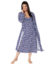 Women's Summer Meadow Print 100% Cotton Jersey Lightweight Wrap Dressing Gown with Pockets