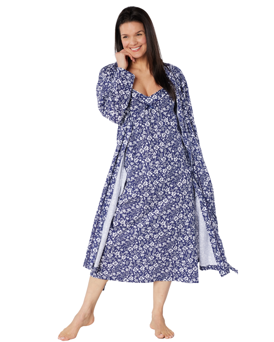 Women's Summer Meadow Print 100% Cotton Jersey Lightweight Wrap Dressing Gown with Pockets