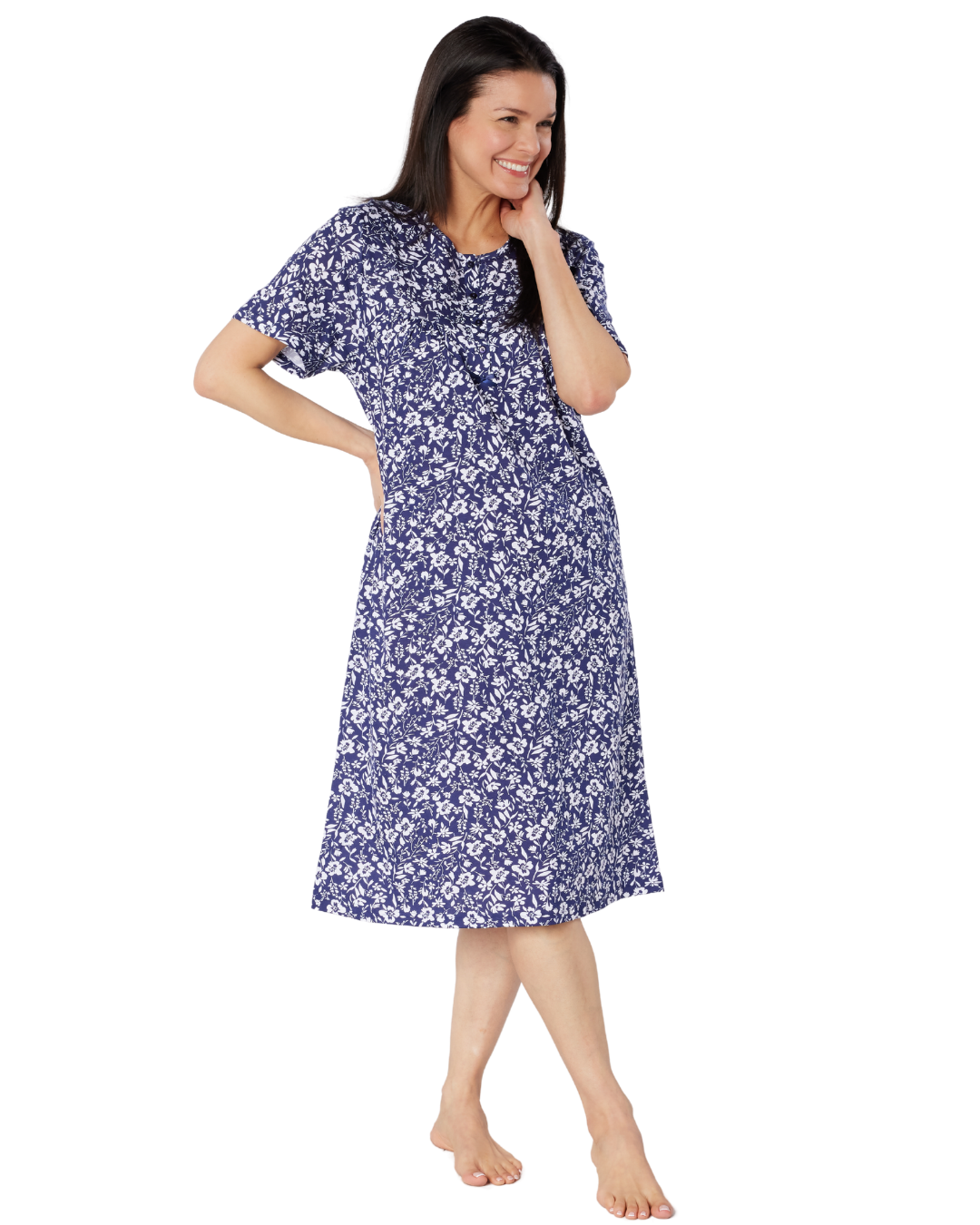 Summer Meadow Print 100% Cotton Jersey Short Sleeve Nightdress