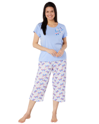 Women's Denim Butterfly 100% Cotton Short Sleeve Cropped Leg Pyjamas