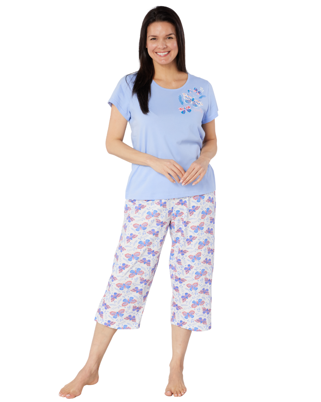 Women's Denim Butterfly 100% Cotton Short Sleeve Cropped Leg Pyjamas