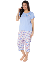 Women's Denim Butterfly 100% Cotton Short Sleeve Cropped Leg Pyjamas