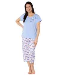 Women's Denim Butterfly 100% Cotton Short Sleeve Cropped Leg Pyjamas