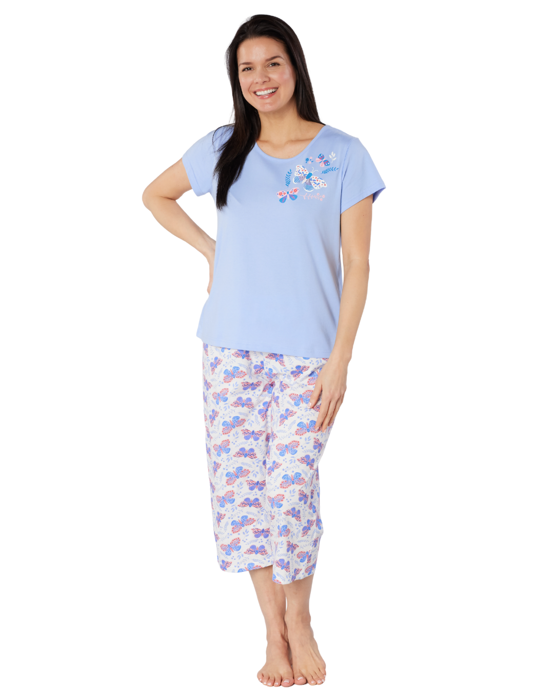 Women's Denim Butterfly 100% Cotton Short Sleeve Cropped Leg Pyjamas