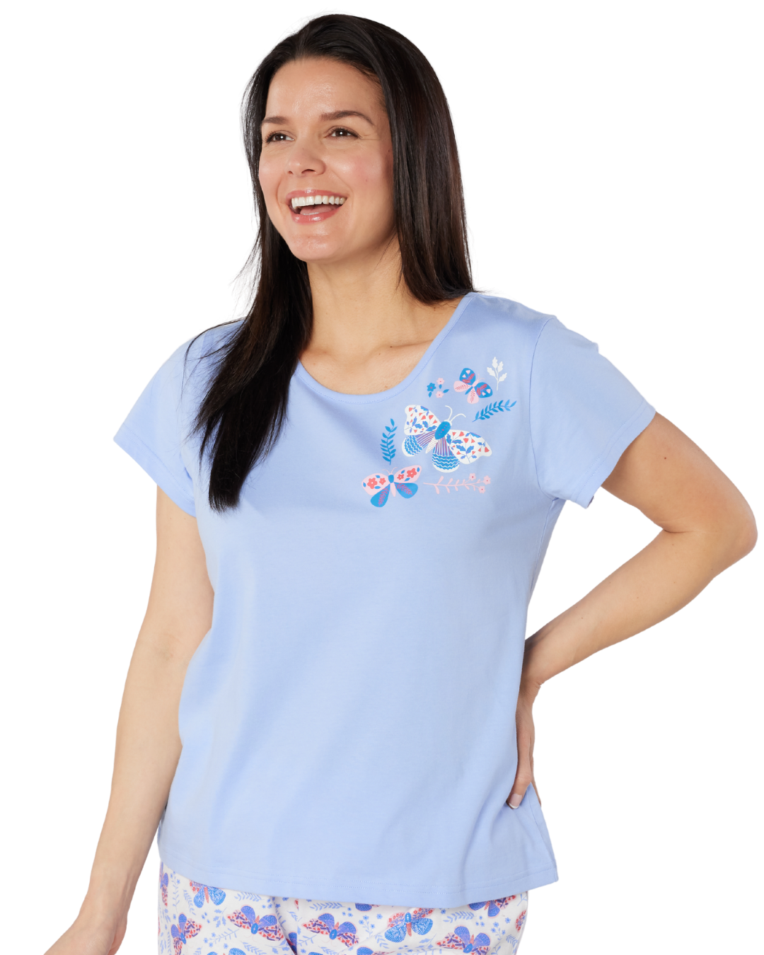 Women's Denim Butterfly 100% Cotton Short Sleeve Cropped Leg Pyjamas