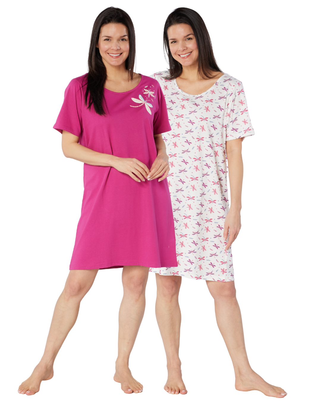 Women's 100% Cotton Pack of 2 Magenta Dragonfly Nightshirts