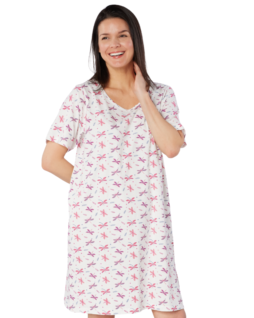 Women's 100% Cotton Pack of 2 Magenta Dragonfly Nightshirts