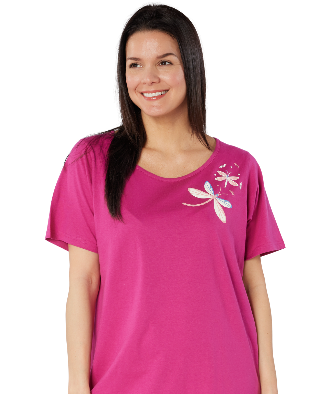 Women's 100% Cotton Pack of 2 Magenta Dragonfly Nightshirts