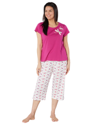 Women's Magenta Dragonfly 100% Cotton Short Sleeve Cropped Leg Pyjamas