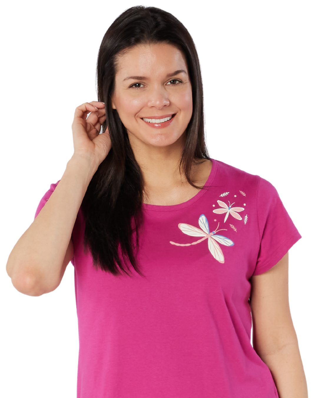 Women's Magenta Dragonfly 100% Cotton Short Sleeve Cropped Leg Pyjamas