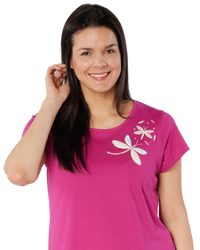 Women's Magenta Dragonfly 100% Cotton Short Sleeve Cropped Leg Pyjamas